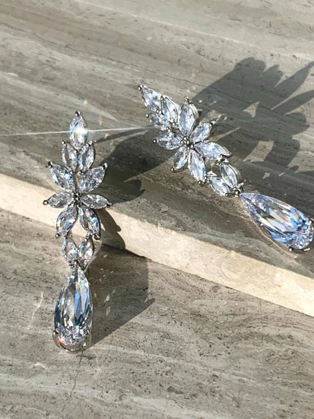 NEW Anthropologie BHLDN Elongated Floral CZ Drop Earrings